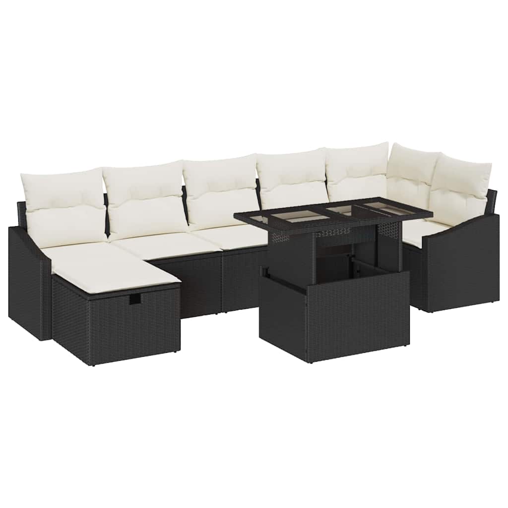 Garten-Sofa-Set mit Kissen 8 pcs Schwarz Poly Rattan
